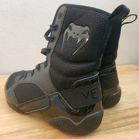 Venum Mens Elite Professional Boxing Shoes Sneakers Mid Cut Lace Up Black Size 6 - Picture 10 of 13